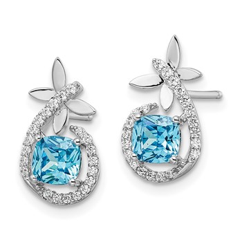 Sterling Silver Rhodium plated Blue & White CZ  Butterfly Post Earrings — alternate view