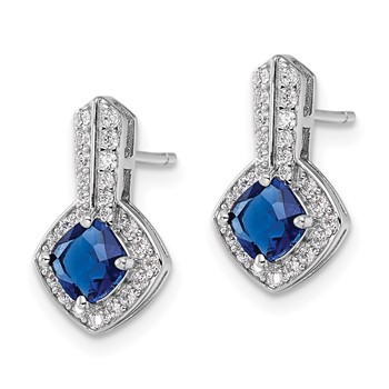 Sterling Silver Rhodium-plated CZ and Blue Glass Post Earrings — alternate view