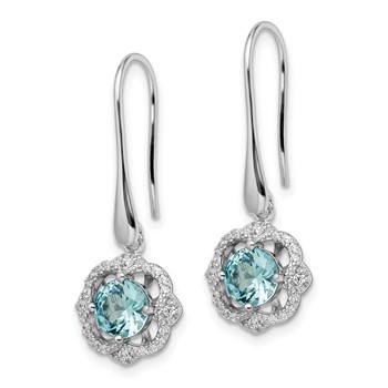 Sterling Silver Rhodium plated Aqua & White CZ Dangle Earrings — alternate view