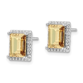 Sterling Silver Rhodium-plated CZ and Yellow Crystal Post Earrings — alternate view
