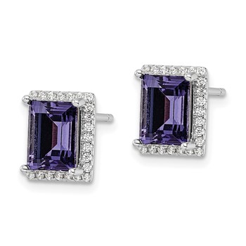 Sterling Silver Rhodium-plated CZ & Purple Crystal Post Earrings — alternate view