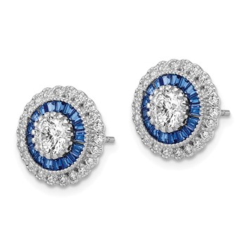 Sterling Silver Rhodium-plated Polished Blue & White CZ Round Post Earrings — alternate view