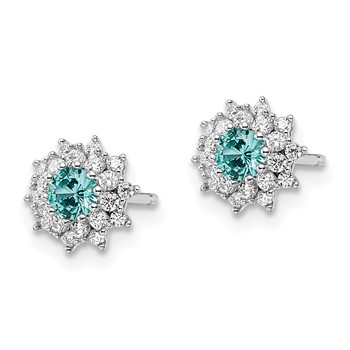 Sterling Silver Rhodium plated Teal & White CZ Post Earrings — alternate view