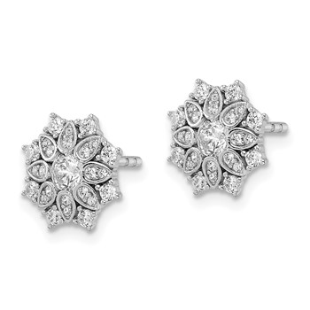 Sterling Silver Rhodium-plated CZ Snowflake Post Earrings — alternate view