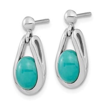 Sterling Silver RH-plated Oval Chinese Turquoise Dangle Post Earrings — alternate view