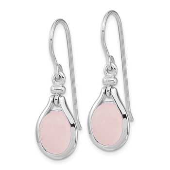 Sterling Silver RH-plated Rose Quartz Oval Dangle Earrings — alternate view
