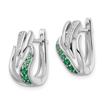 Sterling Silver Rhodium-plated Green & White CZ Hinged Hoop Earrings — alternate view