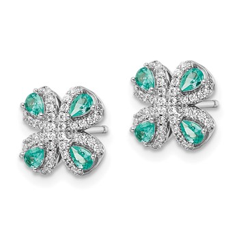 Sterling Silver Rhodium plated Teal & White CZ Post Earrings — alternate view