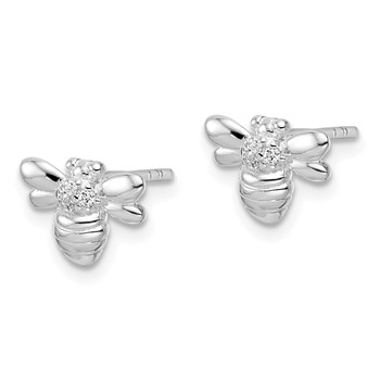 Sterling Silver Rhodium-plated Polished CZ Bumble Bee Post Earrings — alternate view