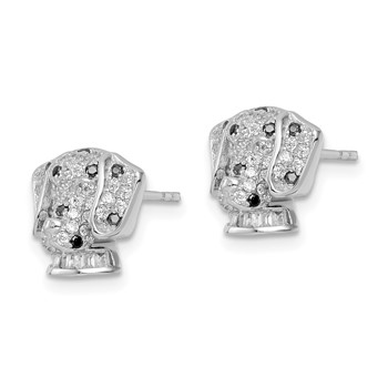 Sterling Silver Rhodium-plated Polished CZ Dalmatian Head Post Earrings — alternate view