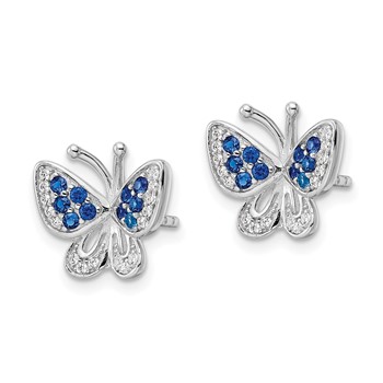 Sterling Silver Rhodium-plated Blue & White CZ Butterfly Post Earrings — alternate view