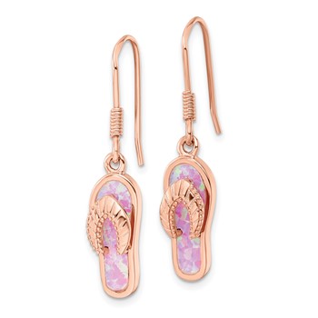Sterling Silver Rose-tone Pink Created Opal Inlay Flip Flop Dangle Earrings — alternate view