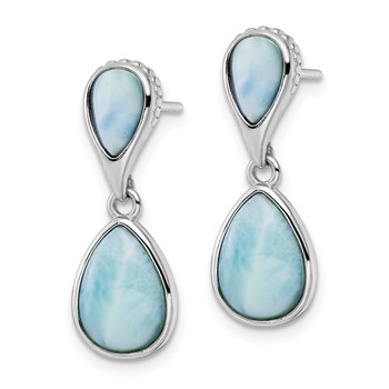 Sterling Silver Rhodium-plated Polished Pear Shape Larimar Dangle Earrings — alternate view