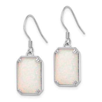 Sterling Silver RH-plated White Created Opal Beaded Border Earrings — alternate view