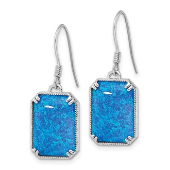 Sterling Silver RH-plated Blue Created Opal Beaded Border Earrings — alternate view