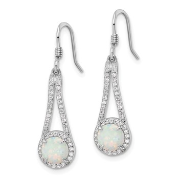 Sterling Silver Rhodium-plated CZ & White Created Opal Dangle Earrings — alternate view