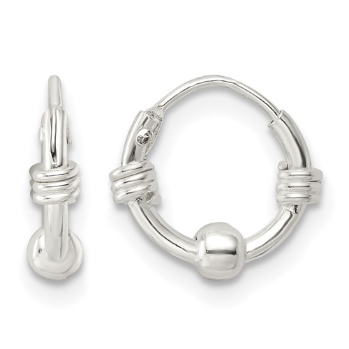 Sterling Silver Polished Beaded Circle Endless Hoop Earrings