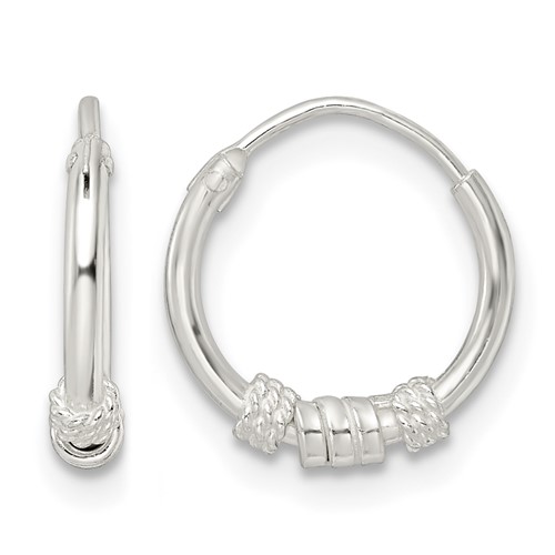 Sterling Silver Polished Beaded Circle Endless Hoop Earrings
