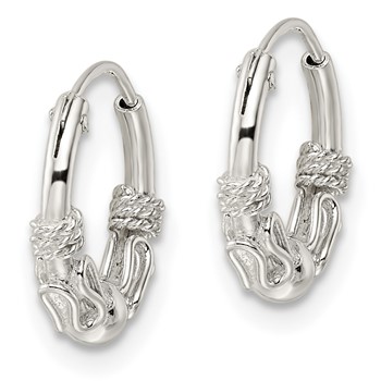 Sterling Silver Polished Beaded Circle Endless Hoop Earrings — alternate view