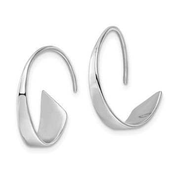 Sterling Silver Rhodium-plated Polished Flat Bar Hoop Threader Earrings — alternate view
