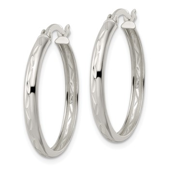 Sterling Silver Polished and Diamond-cut Circle Hoop Earrings — alternate view
