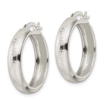 Sterling Silver Polished Greek Key Circle Hoop Earrings — alternate view
