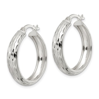 Sterling Silver Polished Diamond-cut 5x25mm Hoop Earrings — alternate view