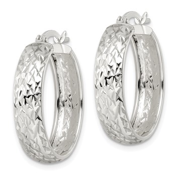 Sterling Silver Diamond-cut 6x25mm Hoop Earrings — alternate view
