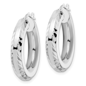 Sterling Silver Rhodium-plated 5x24mm D/C Octagon Tube Hoop Earrings — alternate view