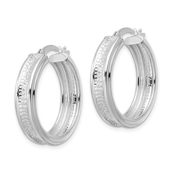 Sterling Silver Polished and Textured Circle Hoop Earrings — alternate view