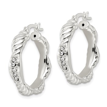 Sterling Silver CZ Twisted Scalloped Hoop Earrings — alternate view