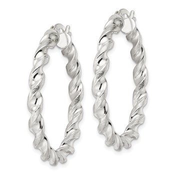 Sterling Silver Polished and Textured Twisted Circle Hoop Earrings — alternate view