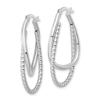 Sterling Silver Rhodium-plated Polished Double Oval Hoop Earrings — alternate view