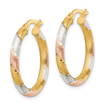 Sterling Silver Gold and Rose-tone Diamond-cut Circle Hoop Earrings — alternate view