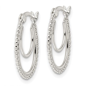 Sterling Silver Beaded Double Oval Hoop Earrings — alternate view
