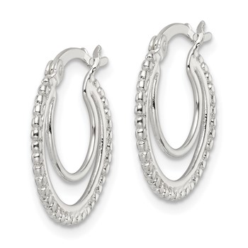 Sterling Silver Beaded Double Circle Hoop Earrings — alternate view