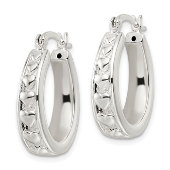 Sterling Silver Polished Heart Oval Hoop Earrings — alternate view