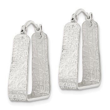 Sterling Silver Rhod-pltd Polished/Textured 5.5mm Square Hoop Earrings — alternate view