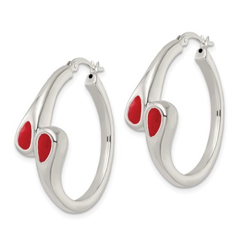 Sterling Silver Polished Red Enameled ByPass Circle Hoop Earrings — alternate view