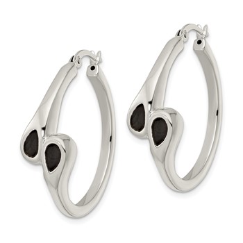 Sterling Silver Polished Black Enamel Hearts Circle Hoop Earrings — alternate view