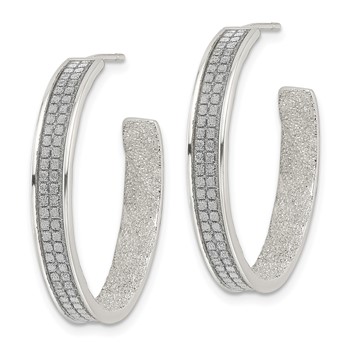 Sterling Silver 4.5x30mm Fabric Glitter Hoop Post Earrings — alternate view