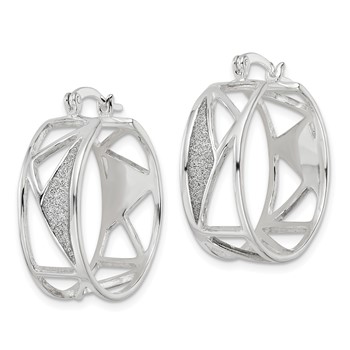 Sterling Silver Polished Fabric Glitter Shapes Hoop Earrings — alternate view