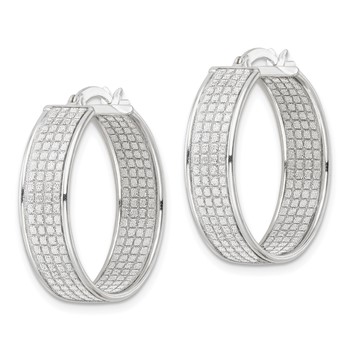 Sterling Silver Polished Fabric Glitter 6.85mm Round Hoop Earrings — alternate view