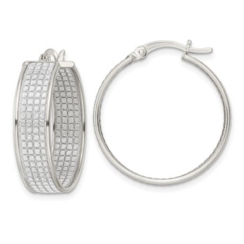 Sterling Silver Polished Fabric Glitter 6.85mm Round Hoop Earrings
