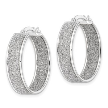 Sterling Silver Polished Fabric Glitter 6.85mm Round Hoop Earrings — alternate view
