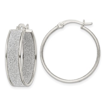 Sterling Silver Polished Fabric Glitter 6.85mm Round Hoop Earrings