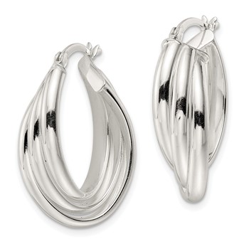 Sterling Silver Polished Triple Twisted Oval Hoop Earrings — alternate view