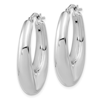 Sterling Silve Rhodium-plated Polished Hollow Oval Hoop Earrings — alternate view