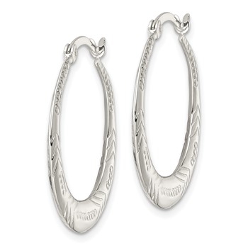 Sterling Silver Polished & Textured Knife Edge Round Hoop Earrings — alternate view