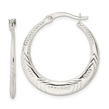 Sterling Silver Polished & Textured Knife Edge Round Hoop Earrings
